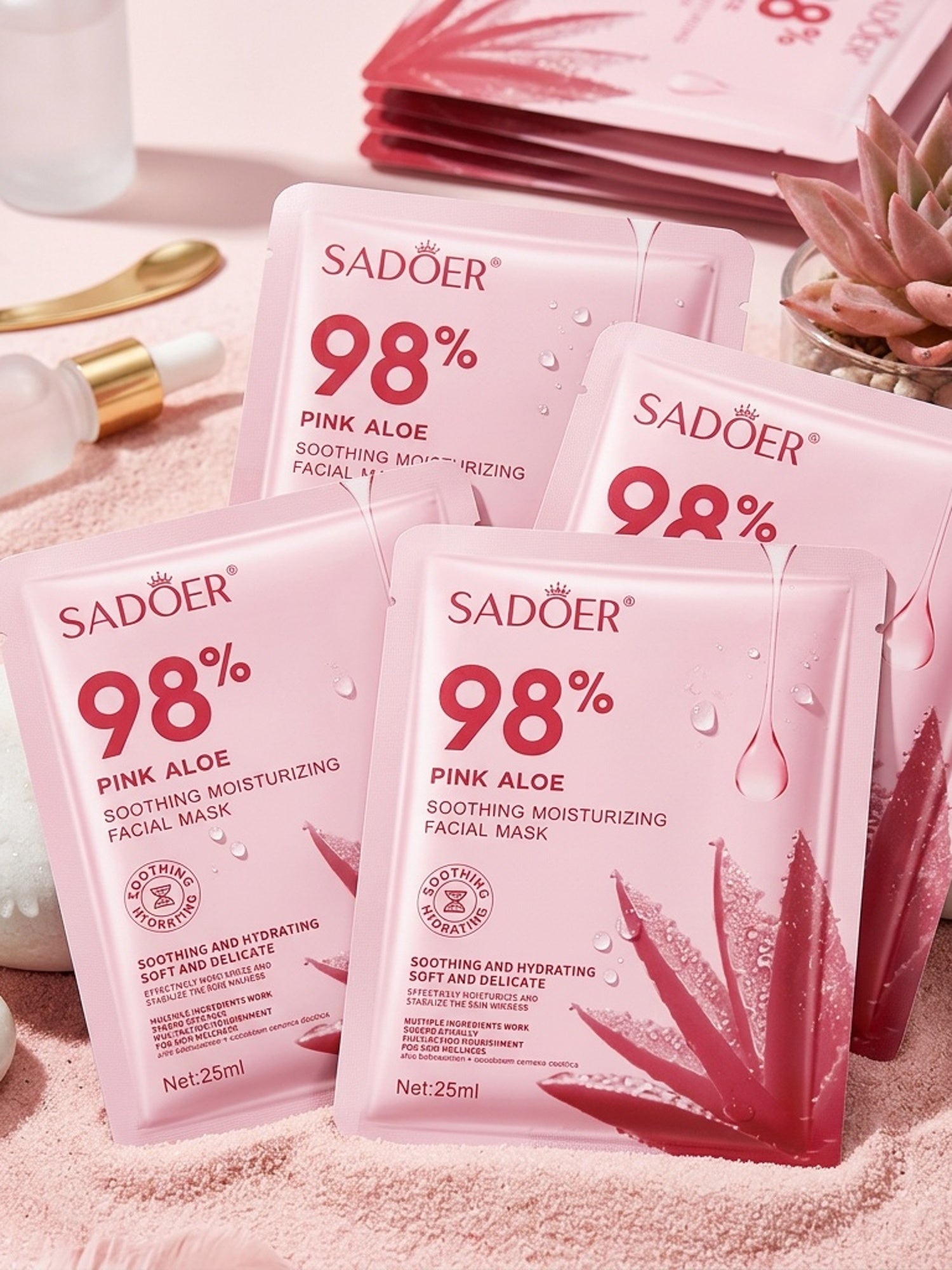 SADOER Pink Aloe Mask - Korean Skincare | Festive Self-Care Pick, Christmas Limited, Moisturizing Sheet Mask with Aloe Vera, Unscented, Suitable for All Skin Types