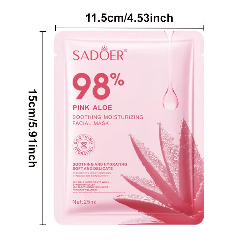 SADOER Pink Aloe Mask - Korean Skincare | Festive Self-Care Pick, Christmas Limited, Moisturizing Sheet Mask with Aloe Vera, Unscented, Suitable for All Skin Types