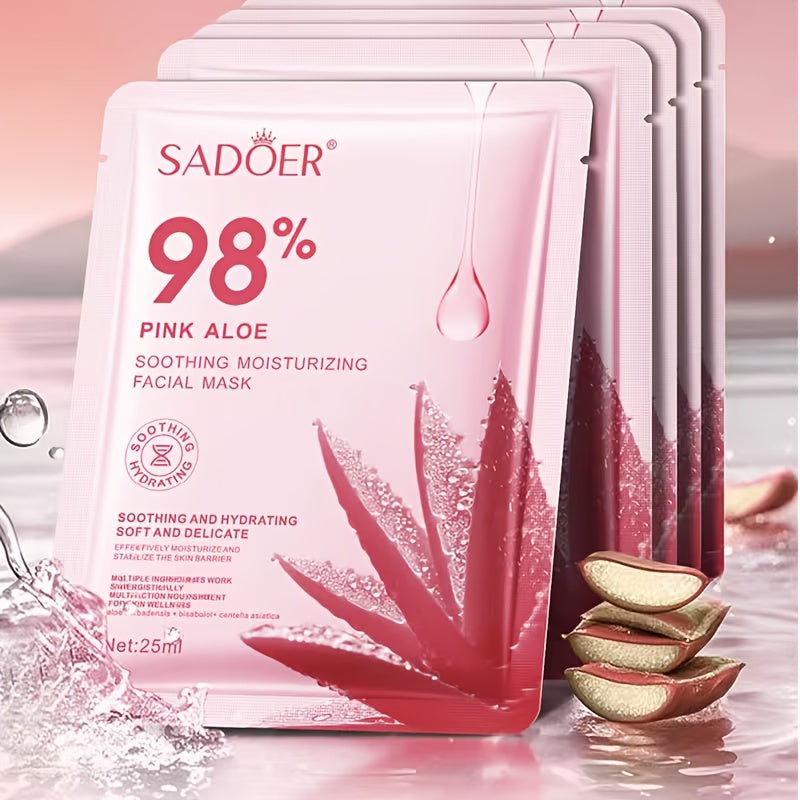 SADOER Pink Aloe Mask - Korean Skincare | Festive Self-Care Pick, Christmas Limited, Moisturizing Sheet Mask with Aloe Vera, Unscented, Suitable for All Skin Types