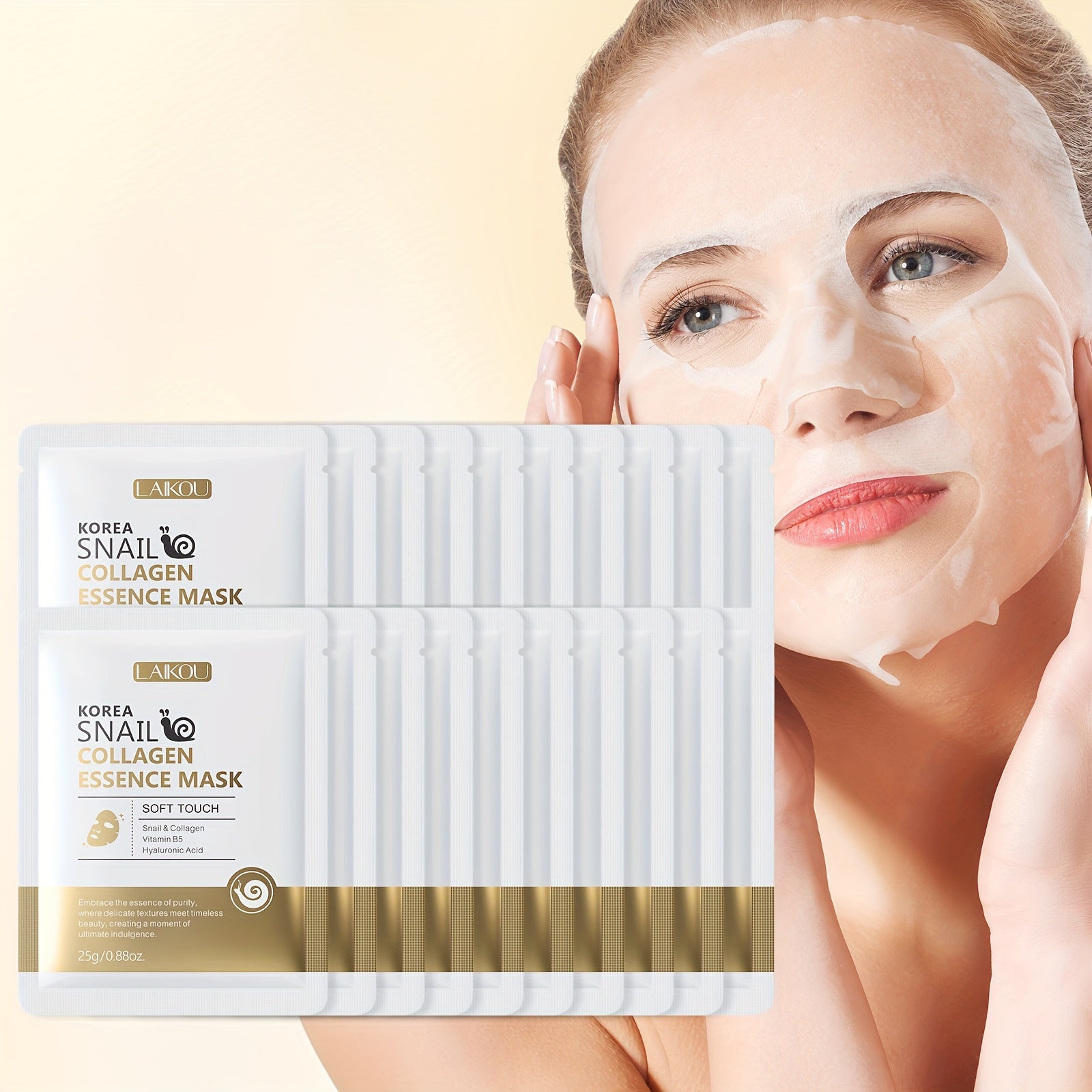 LAIKOU KOREA SNAIL COLLAGEN ESSENCE MASK 20pcs, Moisturizing for All Skin Type Especially for Dry Skin, Nourishing, Portable for Travelling, Valentines Day, Mothers Day