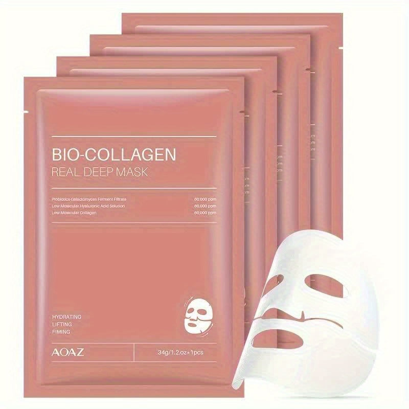 4pcs Bio-Collagen Real Deep Mask Pack Hydrating & Firming Facial Sheet Masks with Collagen, Hyaluronic Acid & Nicotinamide Moisturizing & Invigorating for All Skin Types(1pc\u002F4pcs\u002F8pcs)