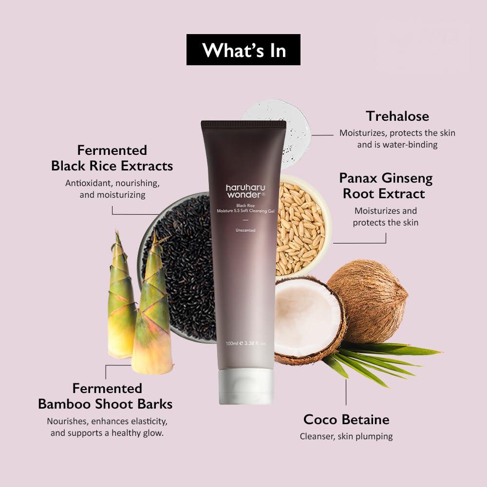Black Rice Cleansing Gel Cleansing Gel Moisturizing Cleansing Weak Acid Gentle Face Wash Soft Cleansing Gel, Gentle Daily Cleanser, Low 5.5, Moisture Balance, Soap-Free, Suitable for Sensitive Skin, Holiday Essential, Vegetarian, Non-Irritating