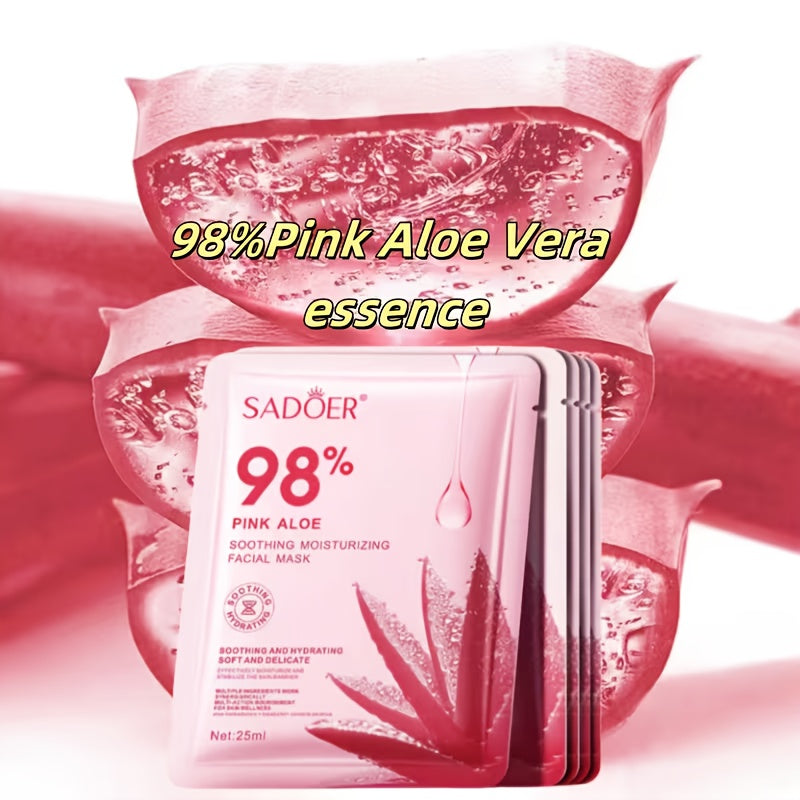 SADOER Pink Aloe Mask - Korean Skincare | Festive Self-Care Pick, Christmas Limited, Moisturizing Sheet Mask with Aloe Vera, Unscented, Suitable for All Skin Types