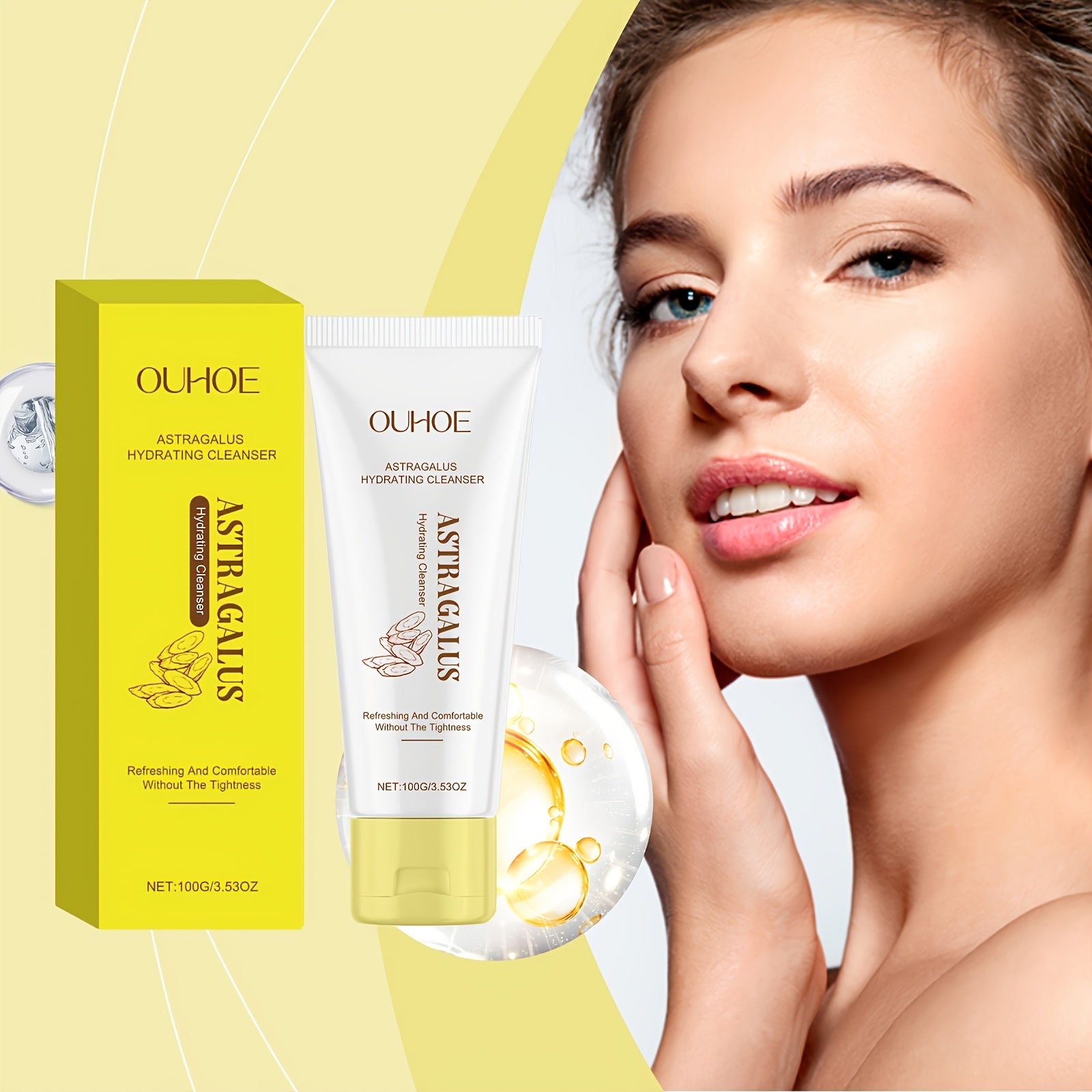 OUHOE Gel Formula Astragalus Suitable for Skin Types Cleansing Milk - Fragrance-Free Hydrating & Face Wash, Gel Suitable for Skin, Daily Gentle Cleanser for, &, Gel-Based for Complexion