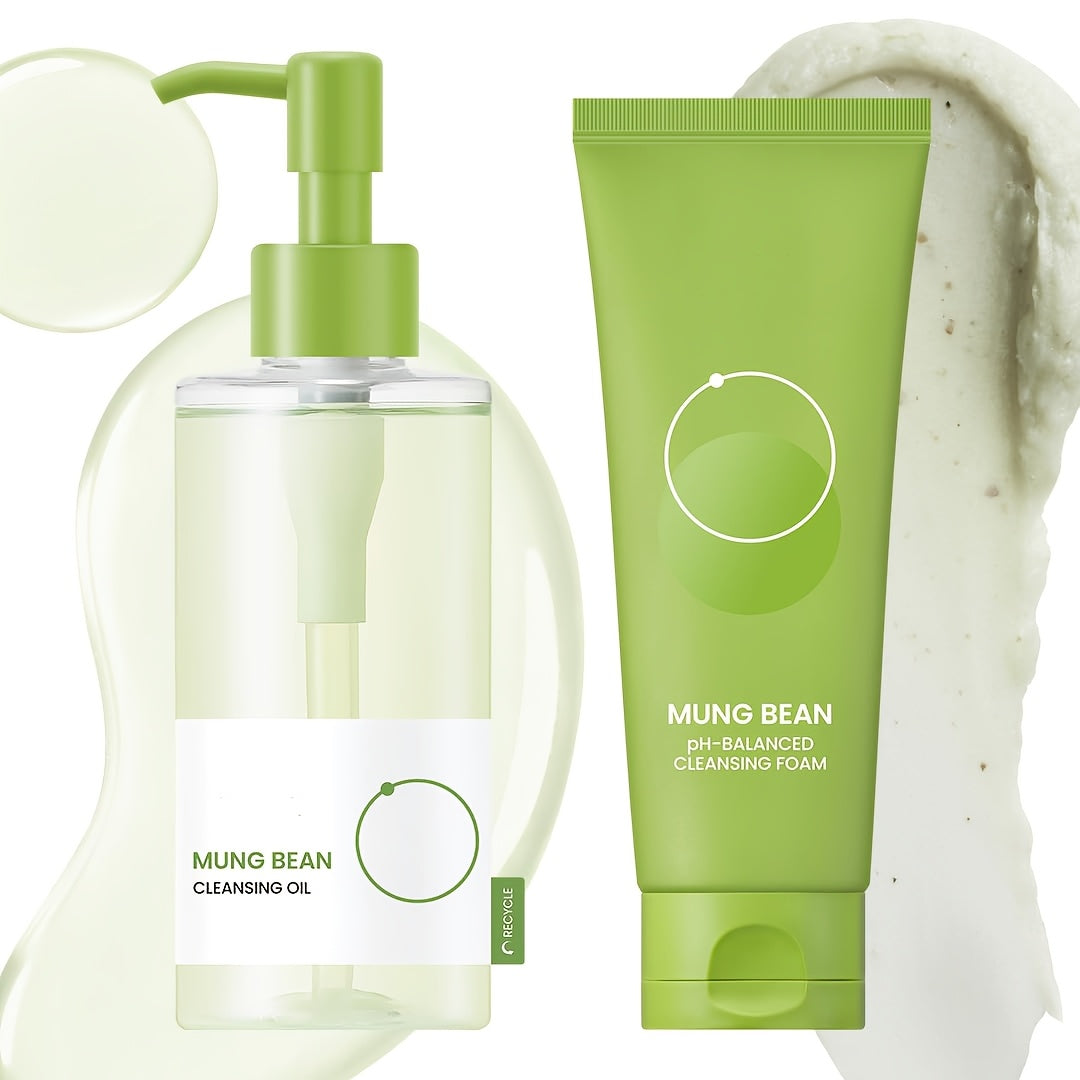 Mung Bean Cleansing Oil (6.76Fl.Oz\u002F And Mung Bean -Balanced Cleansing Foam (2.7Fl.Oz\u002F | Fragrance-Free | Makeup Remover And Deep Pore Cleanser | Double Cleansing Korean Skincare (Cleansing), Suitable for Sensitive Skin | Face Mask Cleanser