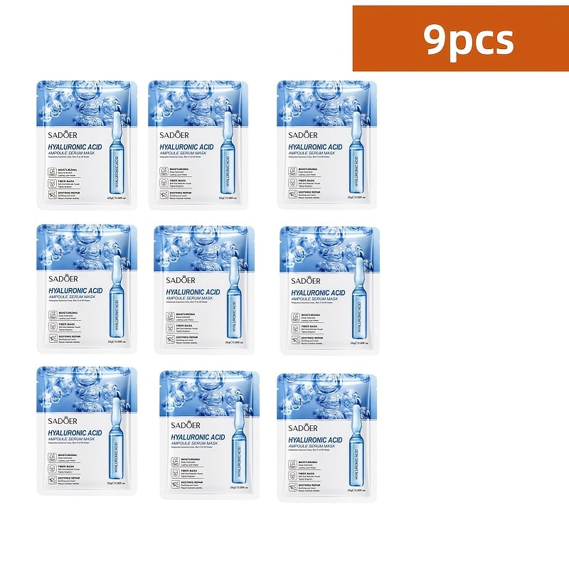 Hydrating Facial Mask with Hyaluronic Acid, Available in 9pcs and 20pcs, Gentle Formula for Daily Use