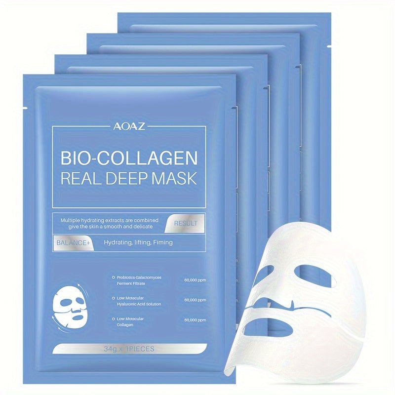 4pcs Bio-Collagen Real Deep Mask Pack Hydrating & Firming Facial Sheet Masks with Collagen, Hyaluronic Acid & Nicotinamide Moisturizing & Invigorating for All Skin Types(1pc\u002F4pcs\u002F8pcs)