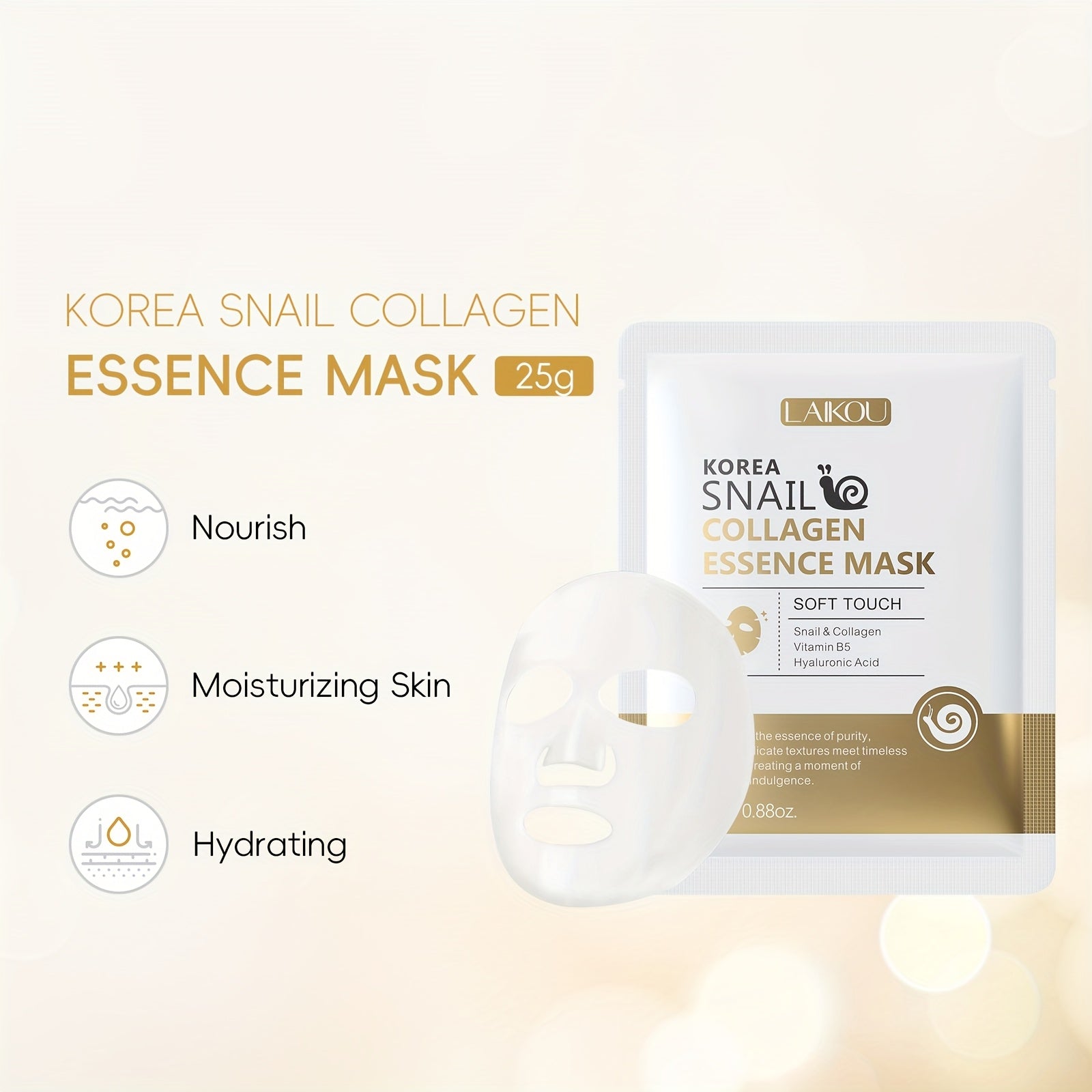 LAIKOU KOREA SNAIL COLLAGEN ESSENCE MASK 20pcs, Moisturizing for All Skin Type Especially for Dry Skin, Nourishing, Portable for Travelling, Valentines Day, Mothers Day