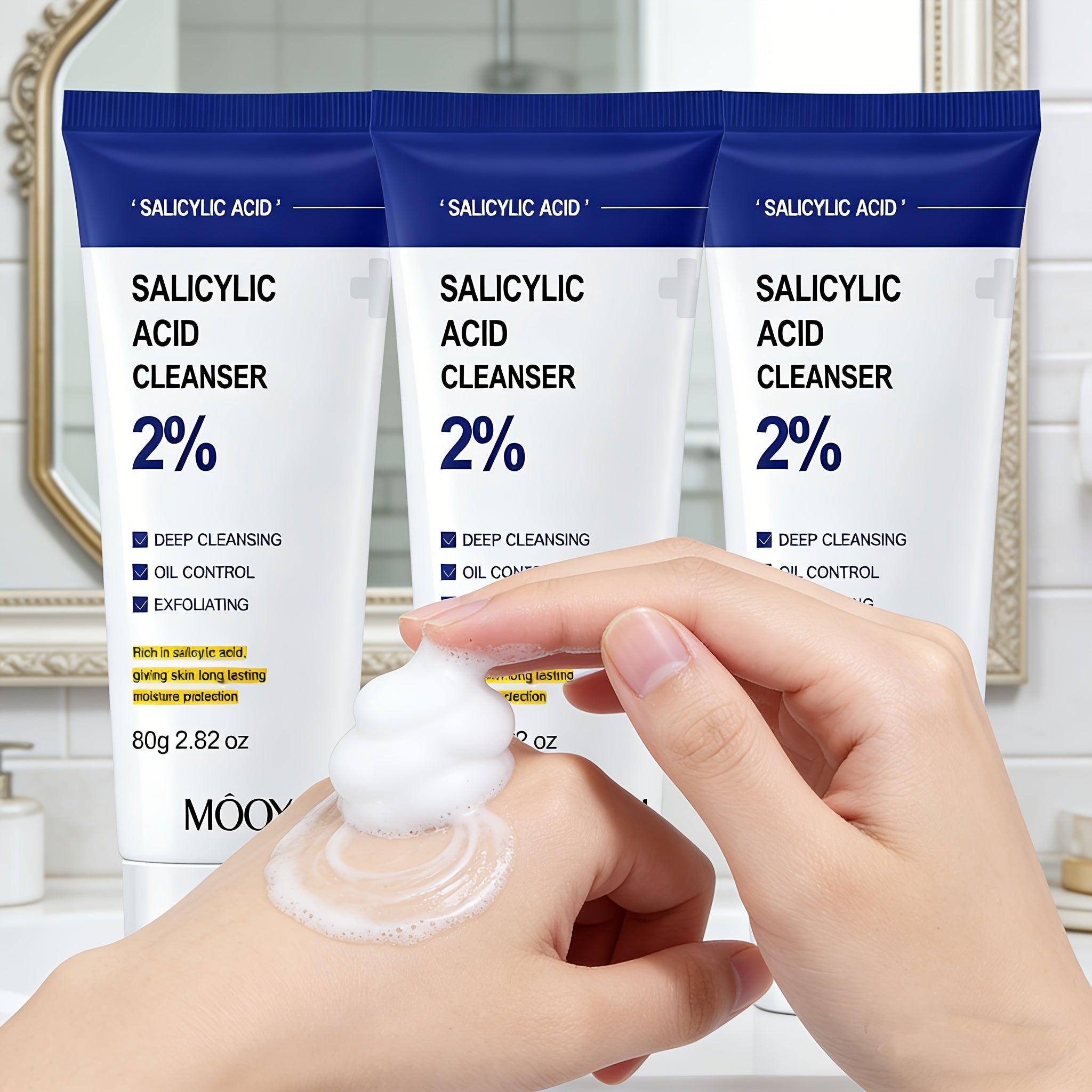 MOOYAM 2% Salicylic Acid Cleanser, Oil-control Exfoliating Face Wash, Deeply Cleanses Impurities In Pores And On The Nose, Gentle And Moisturizing Without Tightness, Daily Facial Cleanser for Men And Women, Essential for Easter Travel