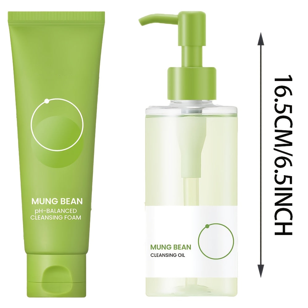 Mung Bean Cleansing Oil (6.76Fl.Oz\u002F And Mung Bean -Balanced Cleansing Foam (2.7Fl.Oz\u002F | Fragrance-Free | Makeup Remover And Deep Pore Cleanser | Double Cleansing Korean Skincare (Cleansing), Suitable for Sensitive Skin | Face Mask Cleanser
