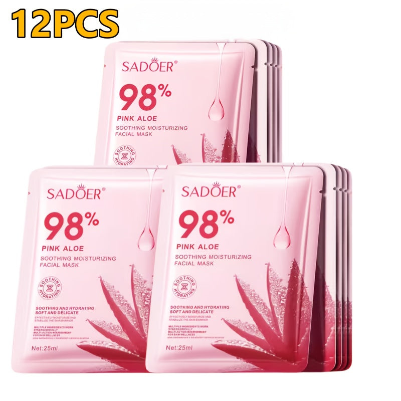 SADOER Pink Aloe Mask - Korean Skincare | Festive Self-Care Pick, Christmas Limited, Moisturizing Sheet Mask with Aloe Vera, Unscented, Suitable for All Skin Types