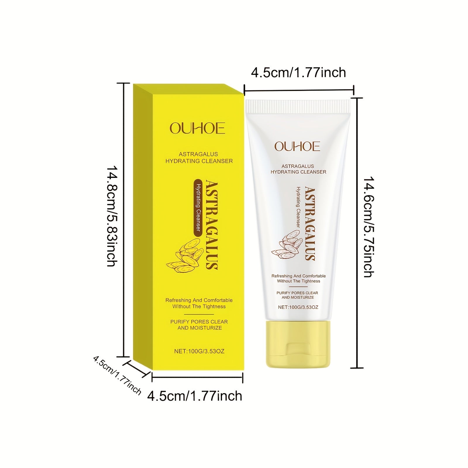 OUHOE Gel Formula Astragalus Suitable for Skin Types Cleansing Milk - Fragrance-Free Hydrating & Face Wash, Gel Suitable for Skin, Daily Gentle Cleanser for, &, Gel-Based for Complexion