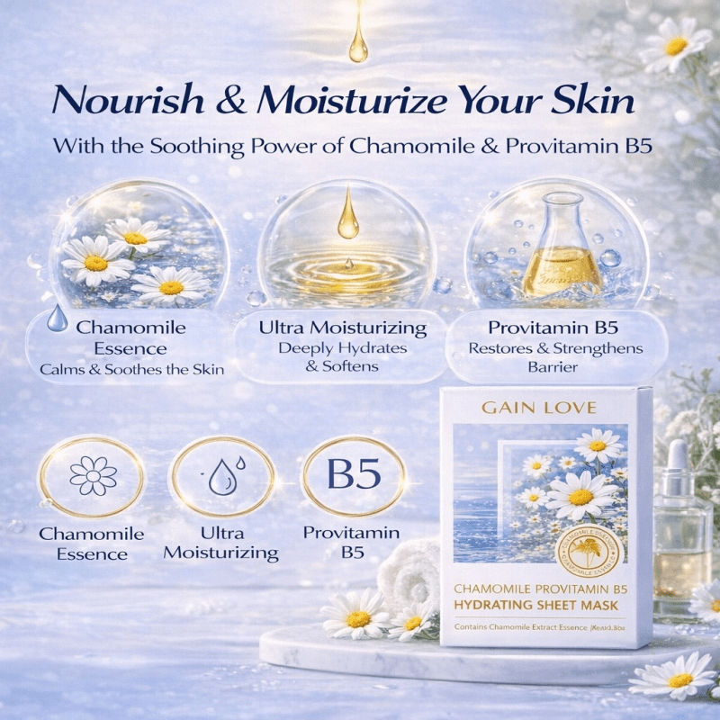 Suitable for All Skin Types Chamomile Facial Mask Sheets - Hydrating & Moisturizing Portable Skincare, Travel-Friendly Instant Hydration for Dryness, Suitable for & Dry Skin Care Routine