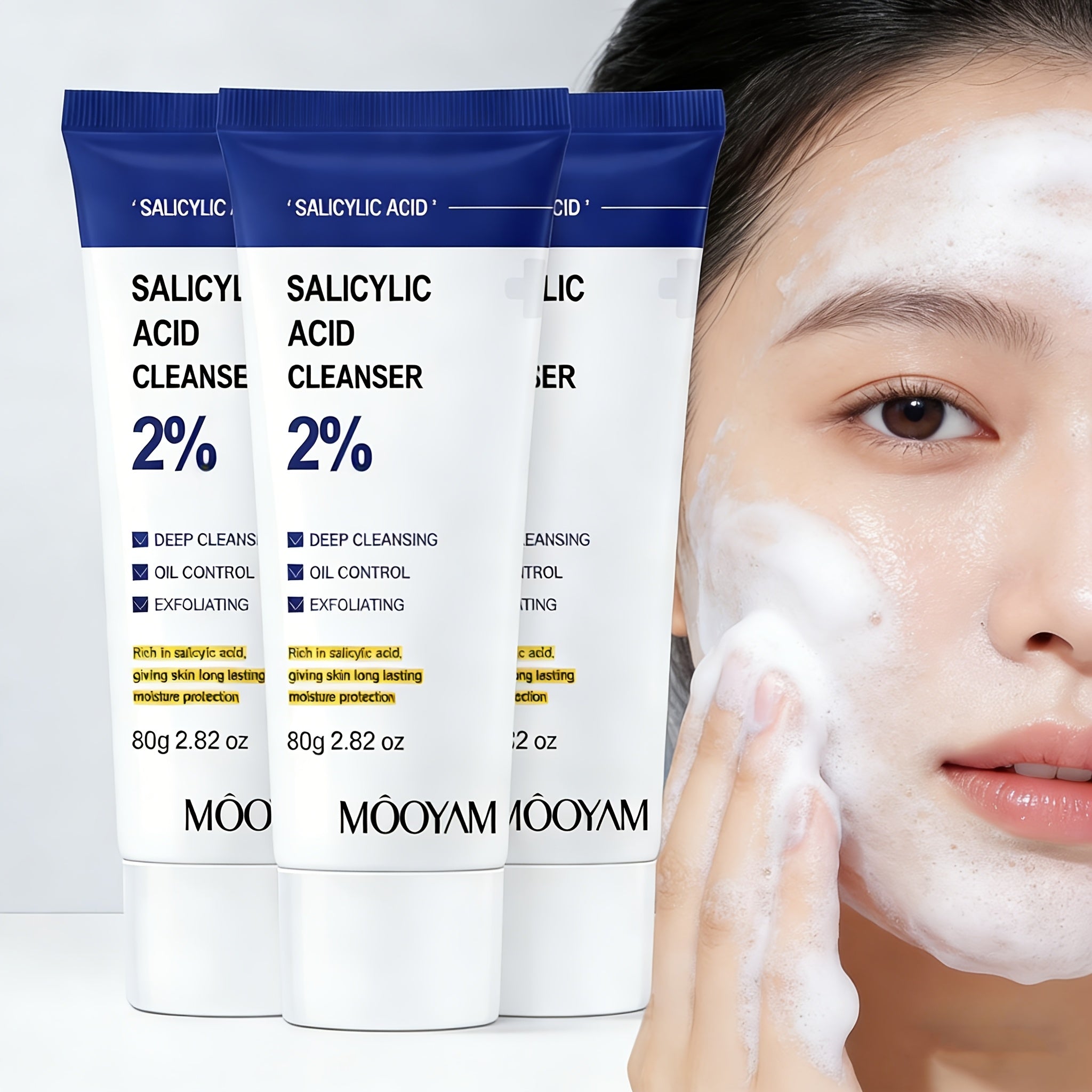 MOOYAM 2% Salicylic Acid Cleanser, Oil-control Exfoliating Face Wash, Deeply Cleanses Impurities In Pores And On The Nose, Gentle And Moisturizing Without Tightness, Daily Facial Cleanser for Men And Women, Essential for Easter Travel