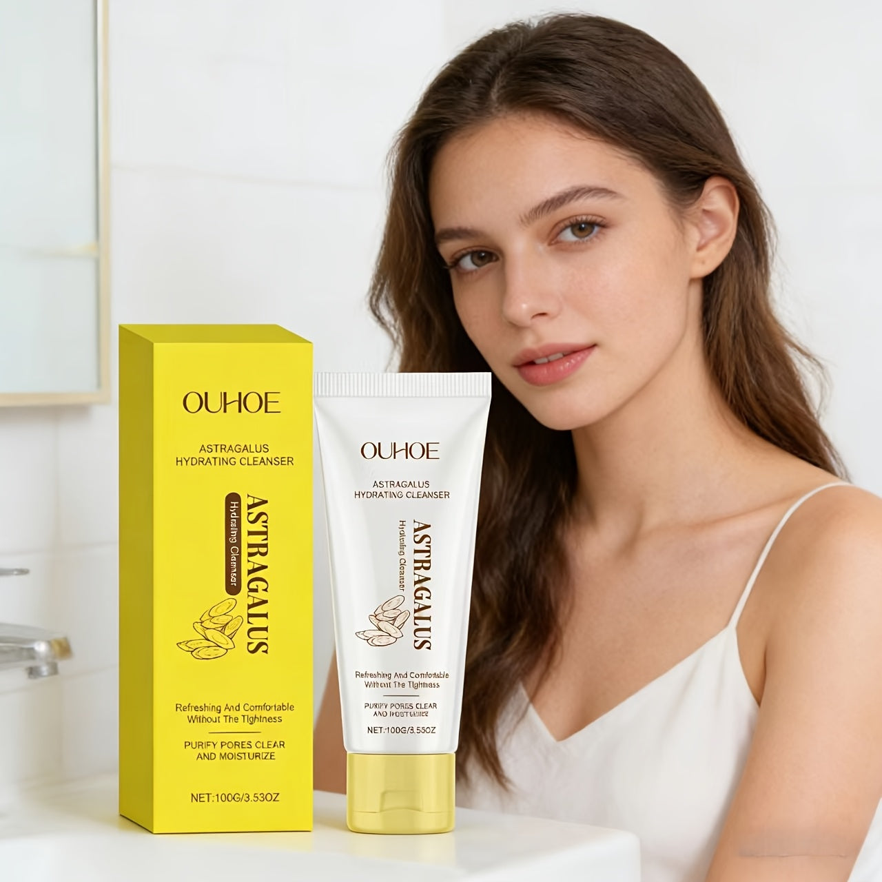 OUHOE Gel Formula Astragalus Suitable for Skin Types Cleansing Milk - Fragrance-Free Hydrating & Face Wash, Gel Suitable for Skin, Daily Gentle Cleanser for, &, Gel-Based for Complexion