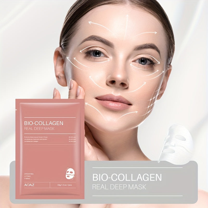 4pcs Bio-Collagen Real Deep Mask Pack Hydrating & Firming Facial Sheet Masks with Collagen, Hyaluronic Acid & Nicotinamide Moisturizing & Invigorating for All Skin Types(1pc\u002F4pcs\u002F8pcs)