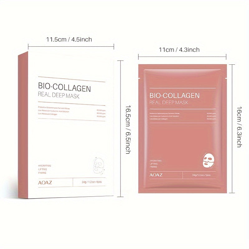 4pcs Bio-Collagen Real Deep Mask Pack Hydrating & Firming Facial Sheet Masks with Collagen, Hyaluronic Acid & Nicotinamide Moisturizing & Invigorating for All Skin Types(1pc\u002F4pcs\u002F8pcs)