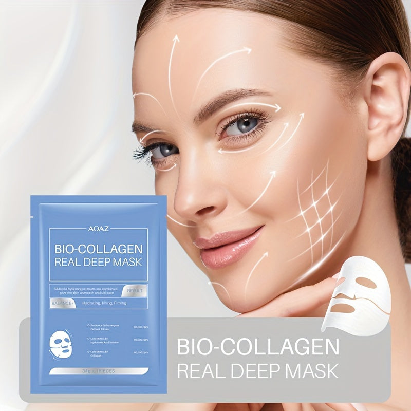 4pcs Bio-Collagen Real Deep Mask Pack Hydrating & Firming Facial Sheet Masks with Collagen, Hyaluronic Acid & Nicotinamide Moisturizing & Invigorating for All Skin Types(1pc\u002F4pcs\u002F8pcs)