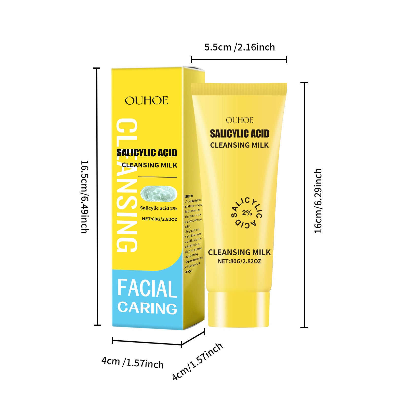 OUHOE 3pcs Salicylic Acid Facial Cleanser Hydrating Moisturizing Salicylic Acid Facial Cleanser- Gentle Cleansing, Oil Control. Rich Foam, Refreshing Without Feeling Tight. Skin Care.