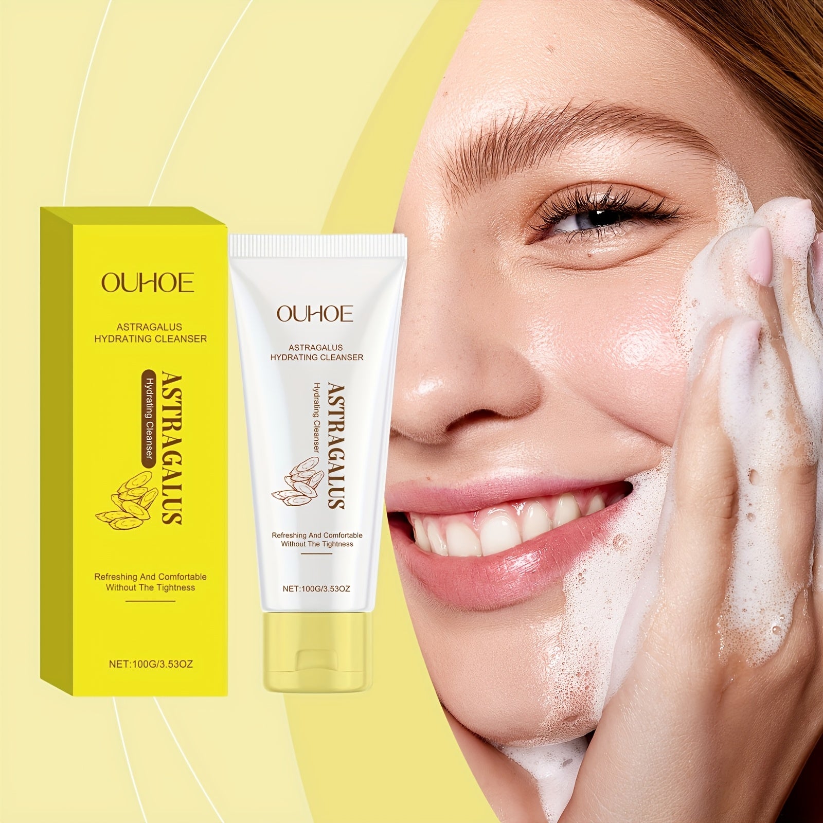 OUHOE Gel Formula Astragalus Suitable for Skin Types Cleansing Milk - Fragrance-Free Hydrating & Face Wash, Gel Suitable for Skin, Daily Gentle Cleanser for, &, Gel-Based for Complexion