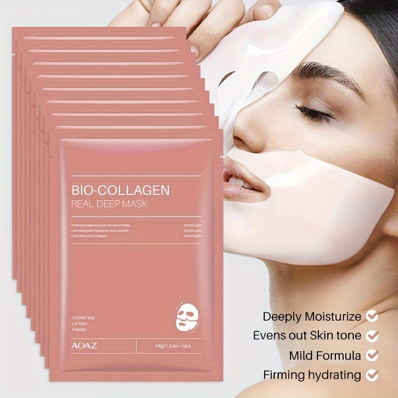 4pcs Bio-Collagen Real Deep Mask Pack Hydrating & Firming Facial Sheet Masks with Collagen, Hyaluronic Acid & Nicotinamide Moisturizing & Invigorating for All Skin Types(1pc\u002F4pcs\u002F8pcs)