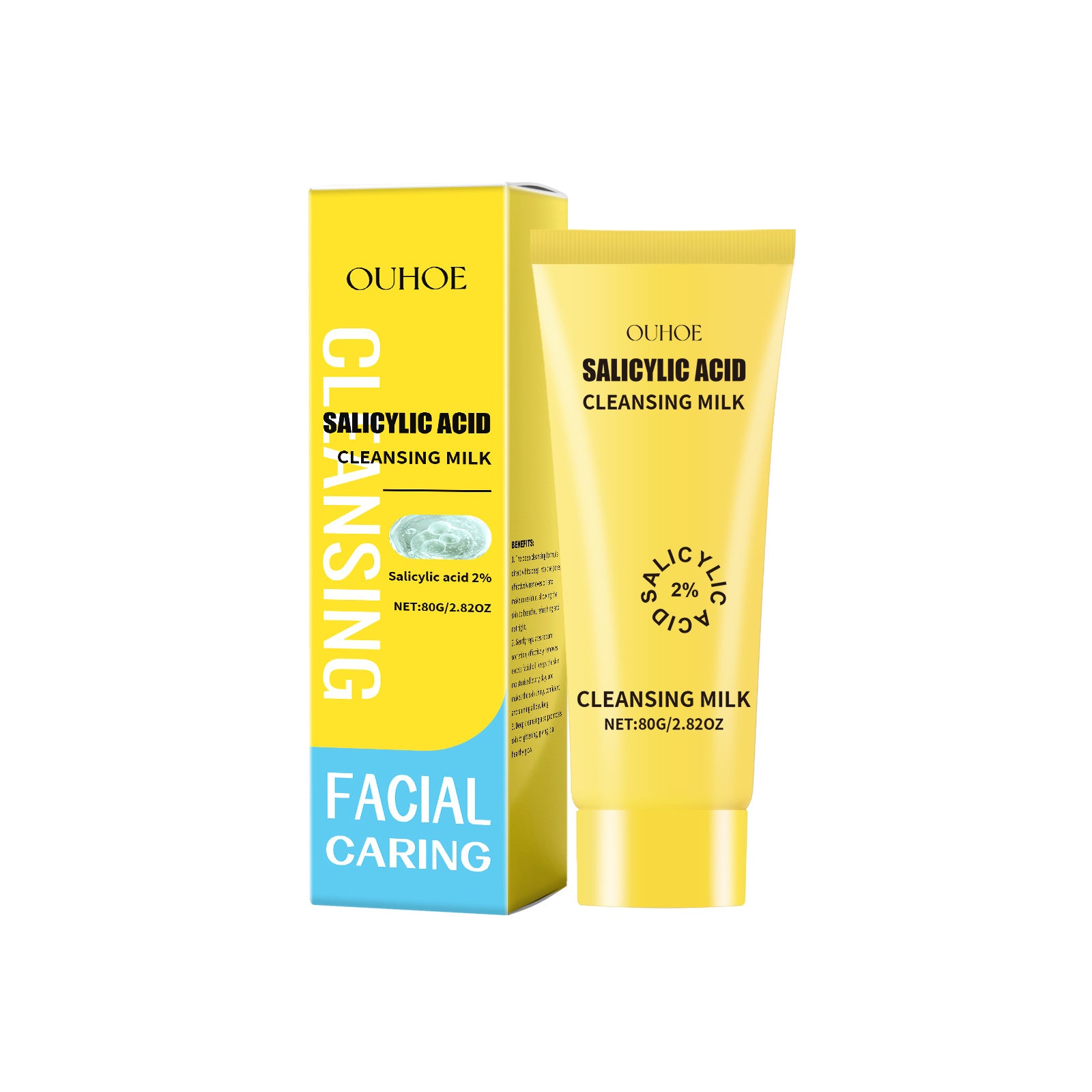 OUHOE 3pcs Salicylic Acid Facial Cleanser Hydrating Moisturizing Salicylic Acid Facial Cleanser- Gentle Cleansing, Oil Control. Rich Foam, Refreshing Without Feeling Tight. Skin Care.