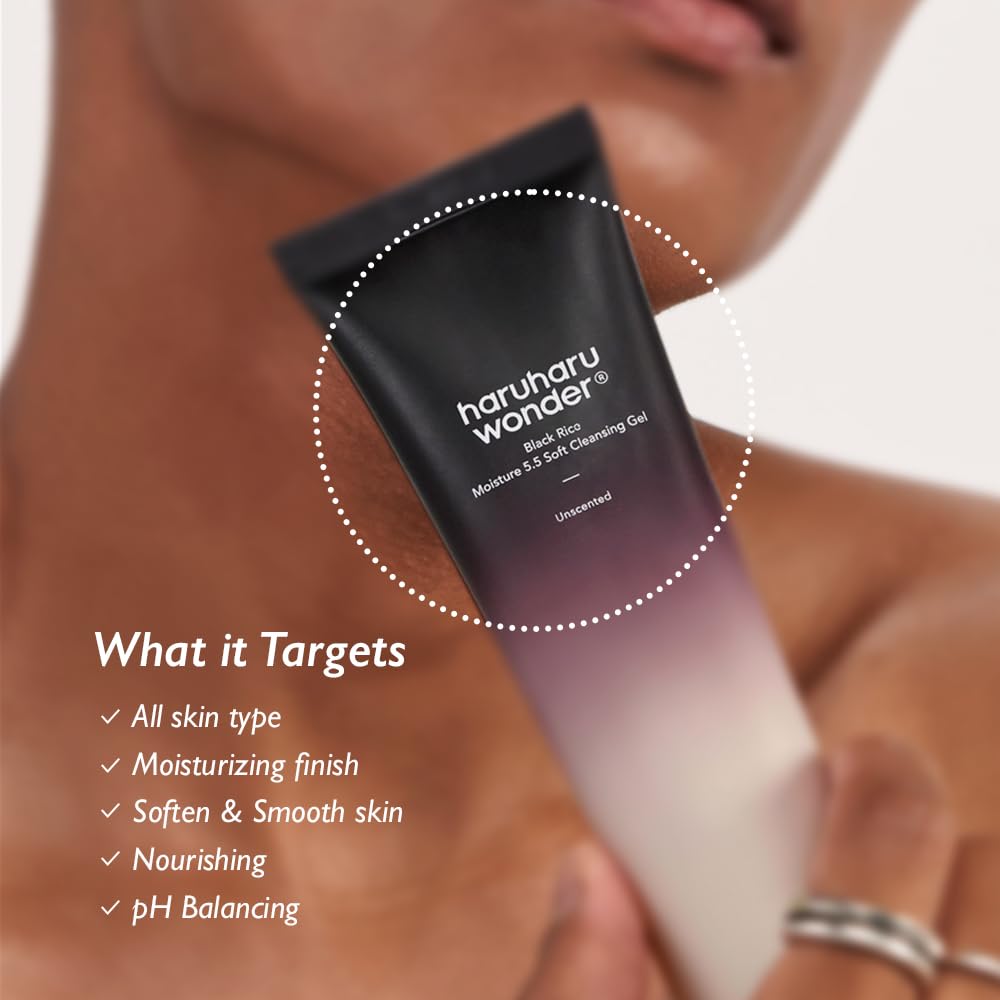 Black Rice Cleansing Gel Cleansing Gel Moisturizing Cleansing Weak Acid Gentle Face Wash Soft Cleansing Gel, Gentle Daily Cleanser, Low 5.5, Moisture Balance, Soap-Free, Suitable for Sensitive Skin, Holiday Essential, Vegetarian, Non-Irritating