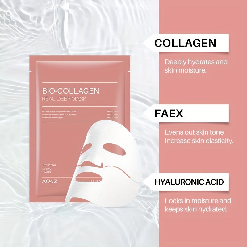 4pcs Bio-Collagen Real Deep Mask Pack Hydrating & Firming Facial Sheet Masks with Collagen, Hyaluronic Acid & Nicotinamide Moisturizing & Invigorating for All Skin Types(1pc\u002F4pcs\u002F8pcs)