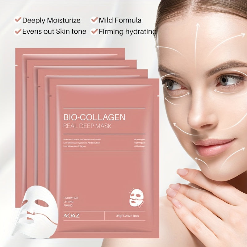 4pcs Bio-Collagen Real Deep Mask Pack Hydrating & Firming Facial Sheet Masks with Collagen, Hyaluronic Acid & Nicotinamide Moisturizing & Invigorating for All Skin Types(1pc\u002F4pcs\u002F8pcs)