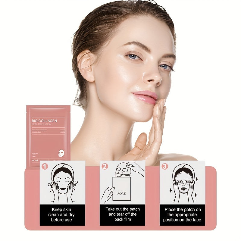4pcs Bio-Collagen Real Deep Mask Pack Hydrating & Firming Facial Sheet Masks with Collagen, Hyaluronic Acid & Nicotinamide Moisturizing & Invigorating for All Skin Types(1pc\u002F4pcs\u002F8pcs)