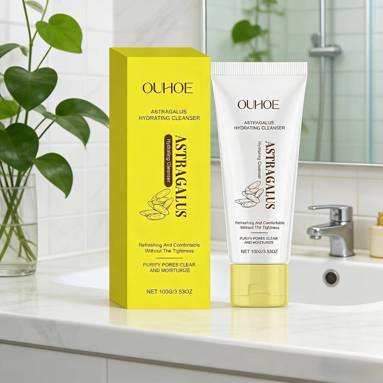 OUHOE Gel Formula Astragalus Suitable for Skin Types Cleansing Milk - Fragrance-Free Hydrating & Face Wash, Gel Suitable for Skin, Daily Gentle Cleanser for, &, Gel-Based for Complexion