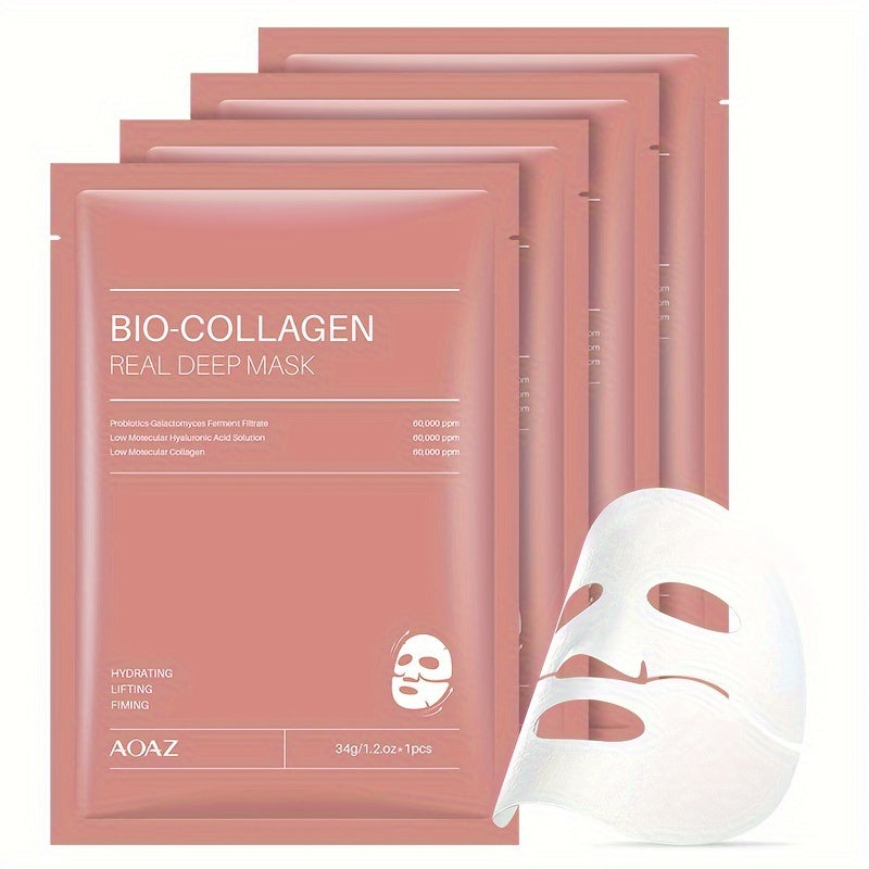 4pcs Bio-Collagen Real Deep Mask Pack Hydrating & Firming Facial Sheet Masks with Collagen, Hyaluronic Acid & Nicotinamide Moisturizing & Invigorating for All Skin Types(1pc\u002F4pcs\u002F8pcs)