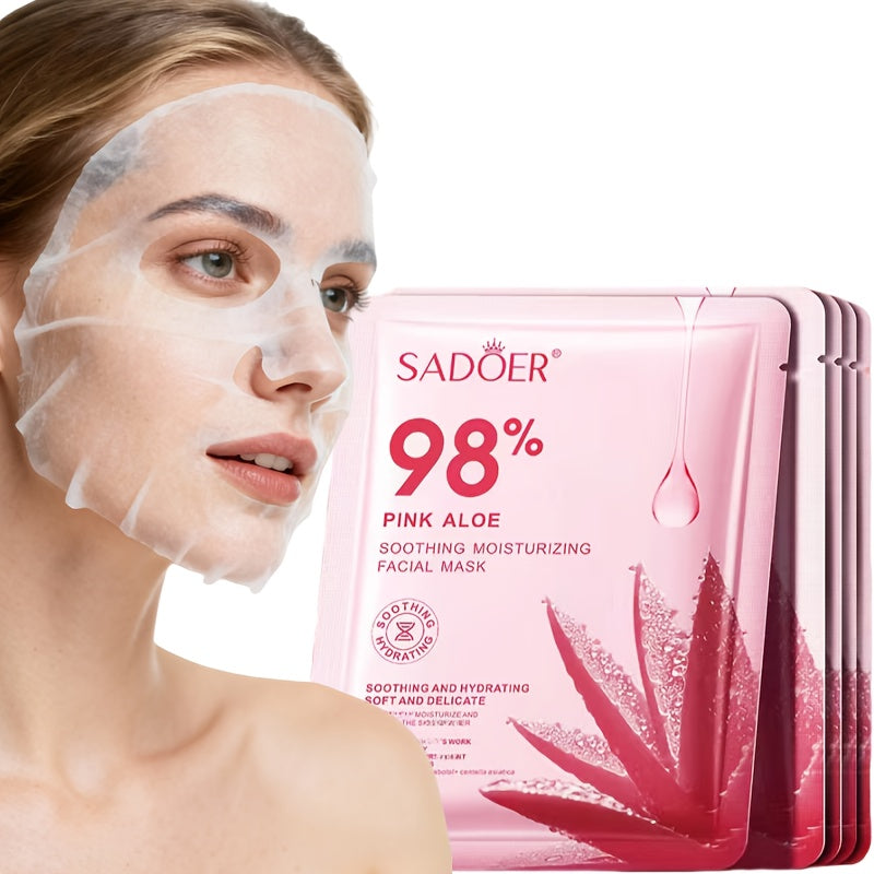 SADOER Pink Aloe Mask - Korean Skincare | Festive Self-Care Pick, Christmas Limited, Moisturizing Sheet Mask with Aloe Vera, Unscented, Suitable for All Skin Types