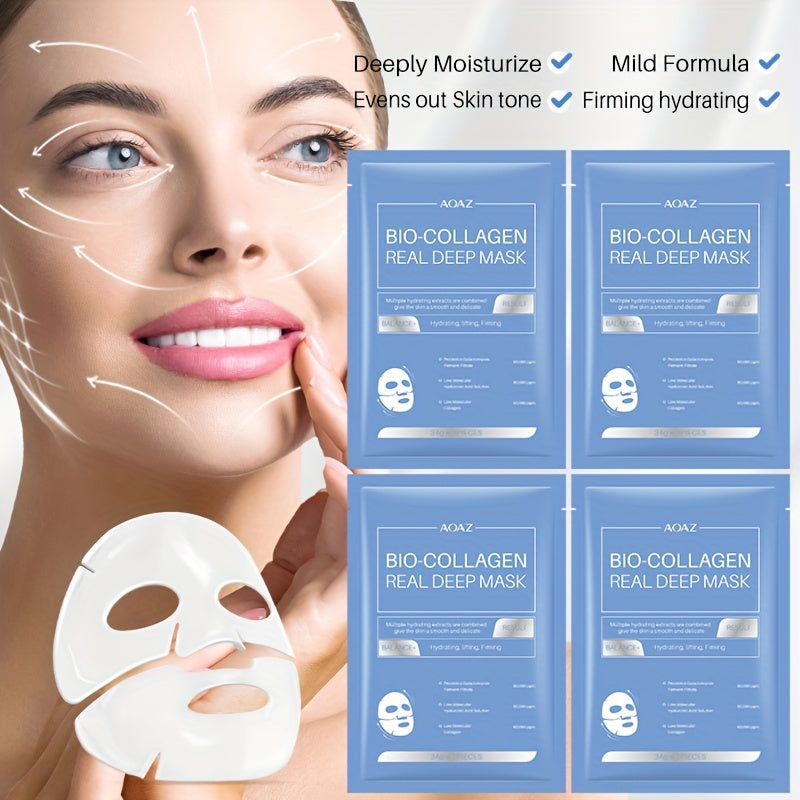 4pcs Bio-Collagen Real Deep Mask Pack Hydrating & Firming Facial Sheet Masks with Collagen, Hyaluronic Acid & Nicotinamide Moisturizing & Invigorating for All Skin Types(1pc\u002F4pcs\u002F8pcs)